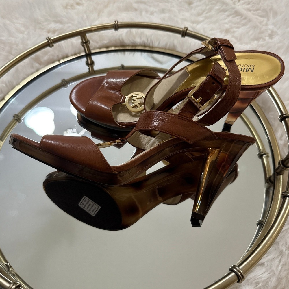 Michael Kors Animal Print Heel Brown Leather Quiet Luxury Sandals 10M - Picture 7 of 8